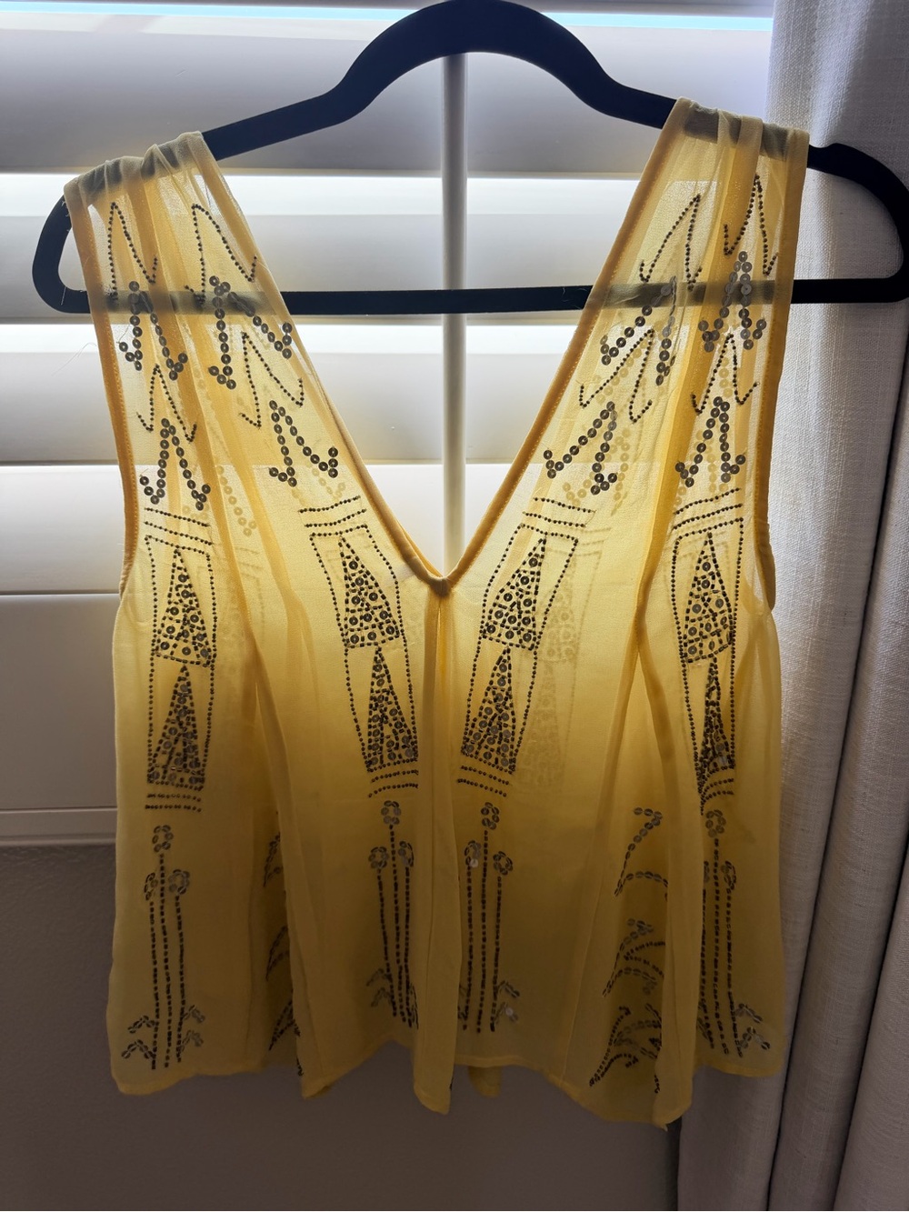 Free People Sheer Embellished Yellow V-Neck Tunic
